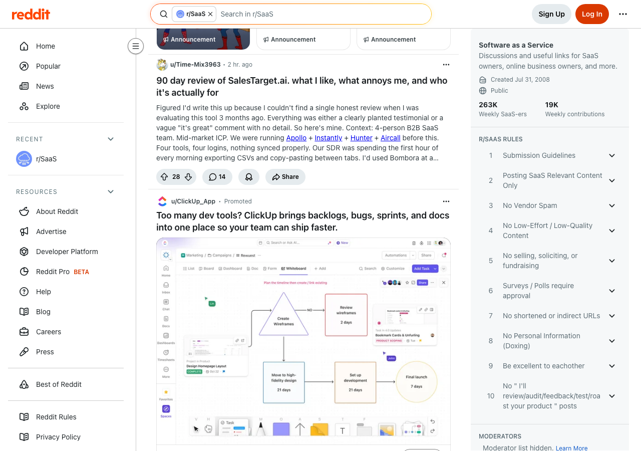 Reddit r/SaaS